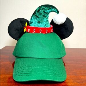 Disney Parks Elf Mickey Mouse Cap Hat Holiday Christmas Green Red Adjustable NEW